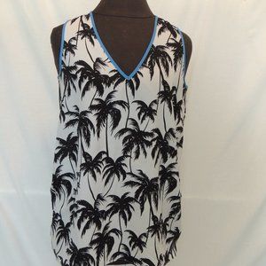 Vince Camuto XS Tank Top Black White Palm Trees V Neck High Low Hemline